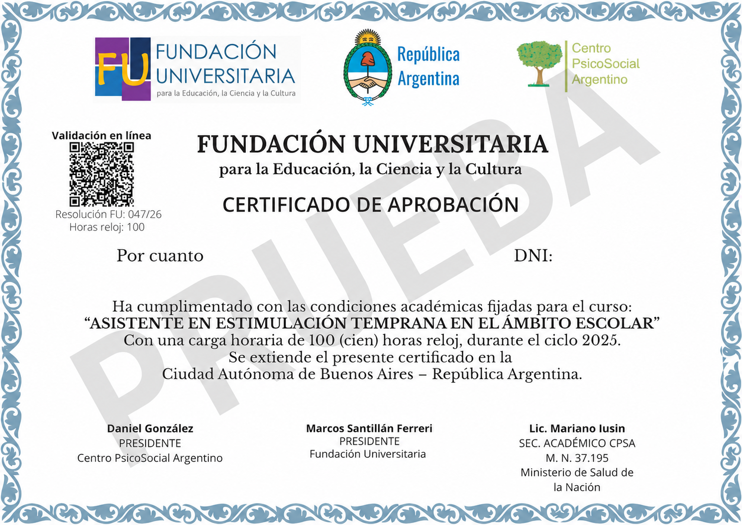 Modelo de Certificado Institutos MAS